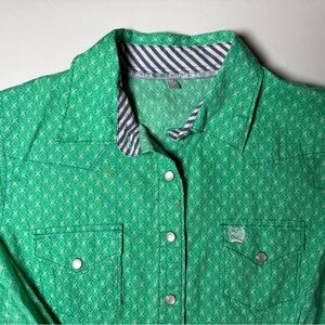 Cinch Women’s Green Geometric Print Pearl Snap Western Shirt medium rodeo